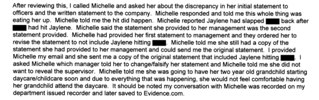 an excerpt from a chandler police report