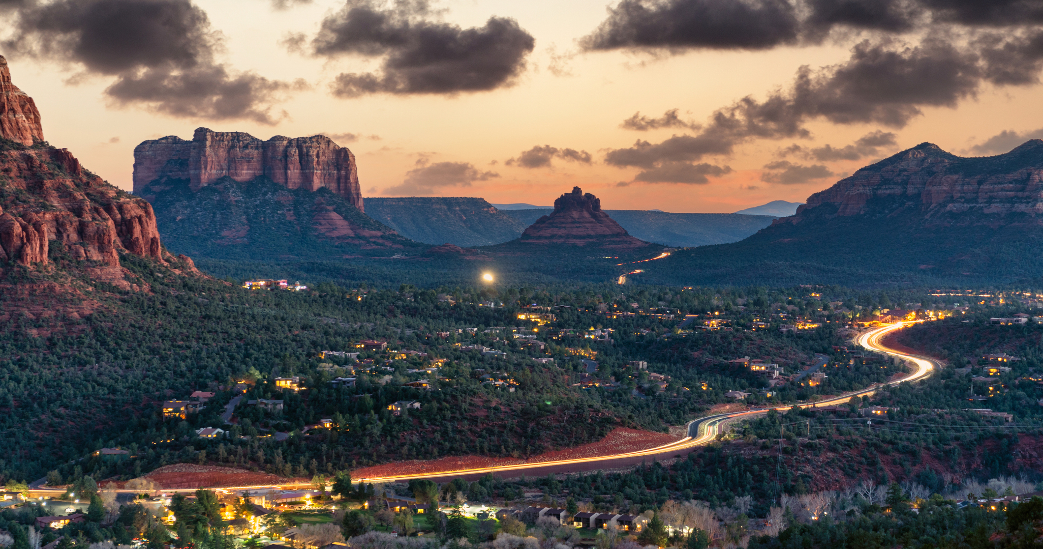 a dusk view into sedona