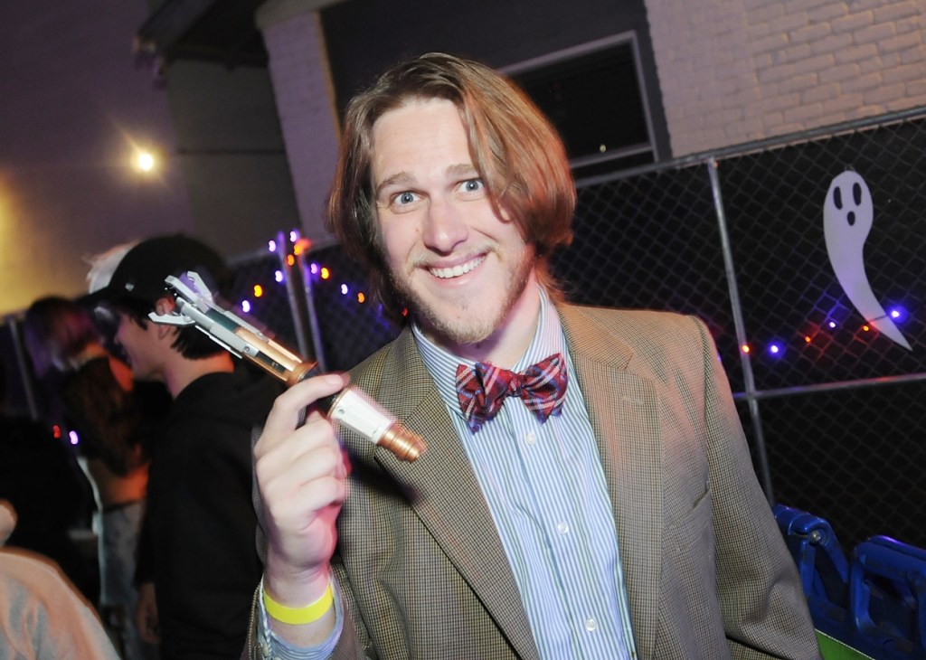 A 20something male dressed as the Eleventh Doctor from "Doctor Who."