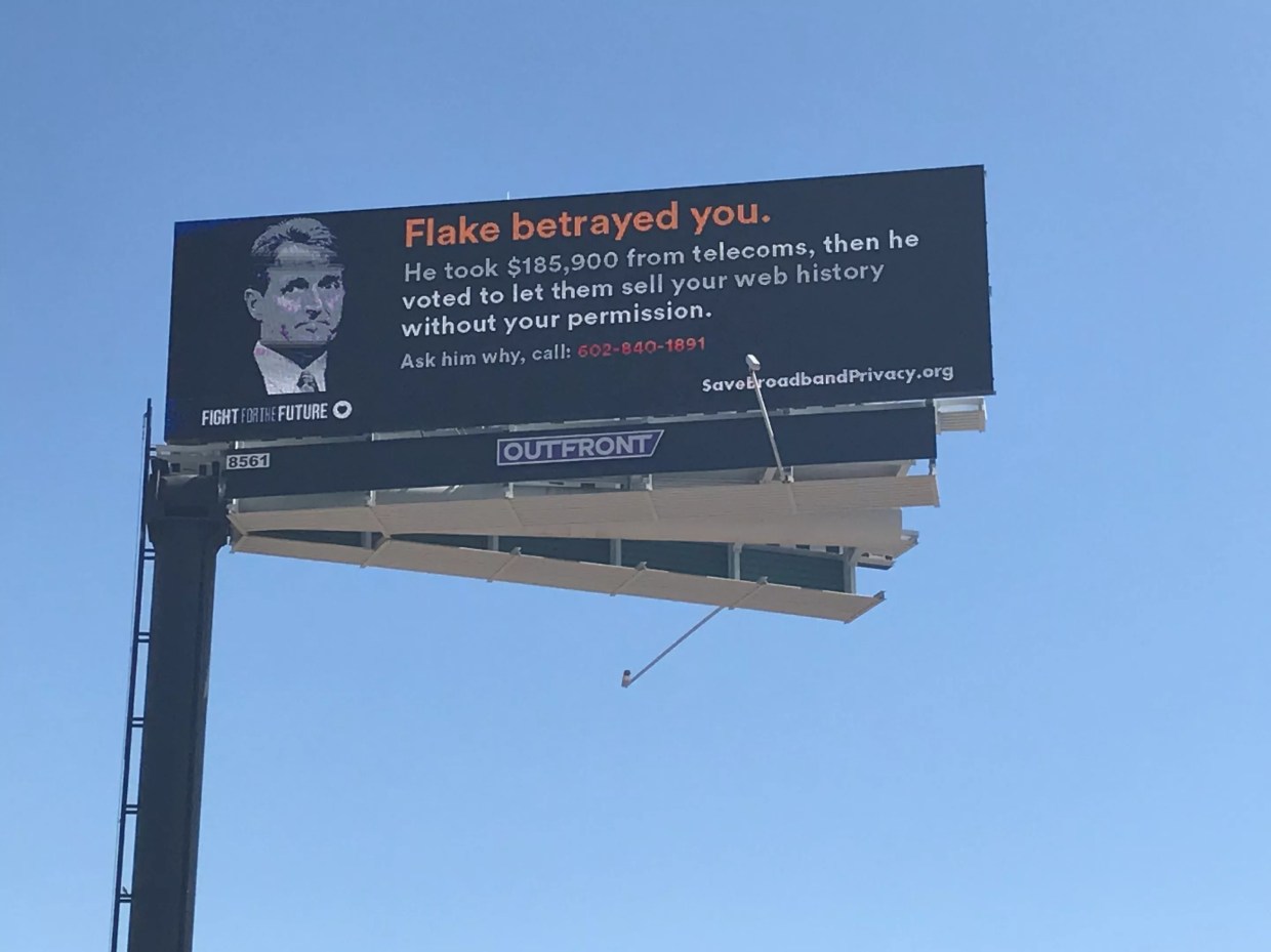 Jeff Flake Featured on I-10 Billboard: ‘He Voted to Let Them Sell Your Web History’