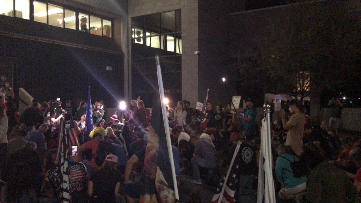 Conspiracy-Driven Demonstrators Protest at Maricopa County Election Building