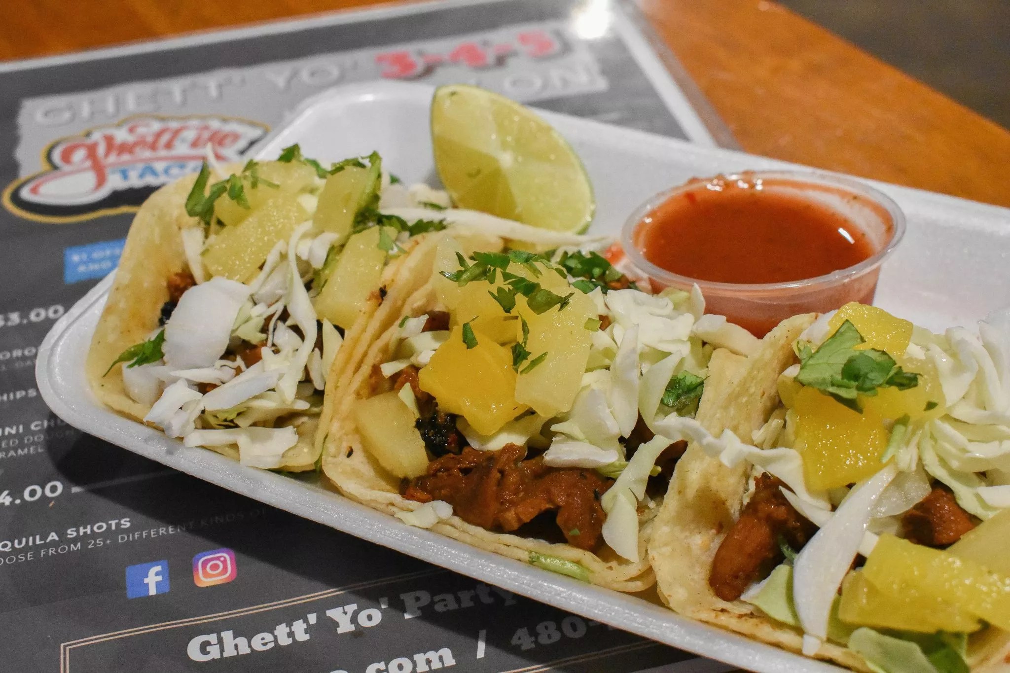 The al pastor tacos at Ghett'Yo' Tacos.