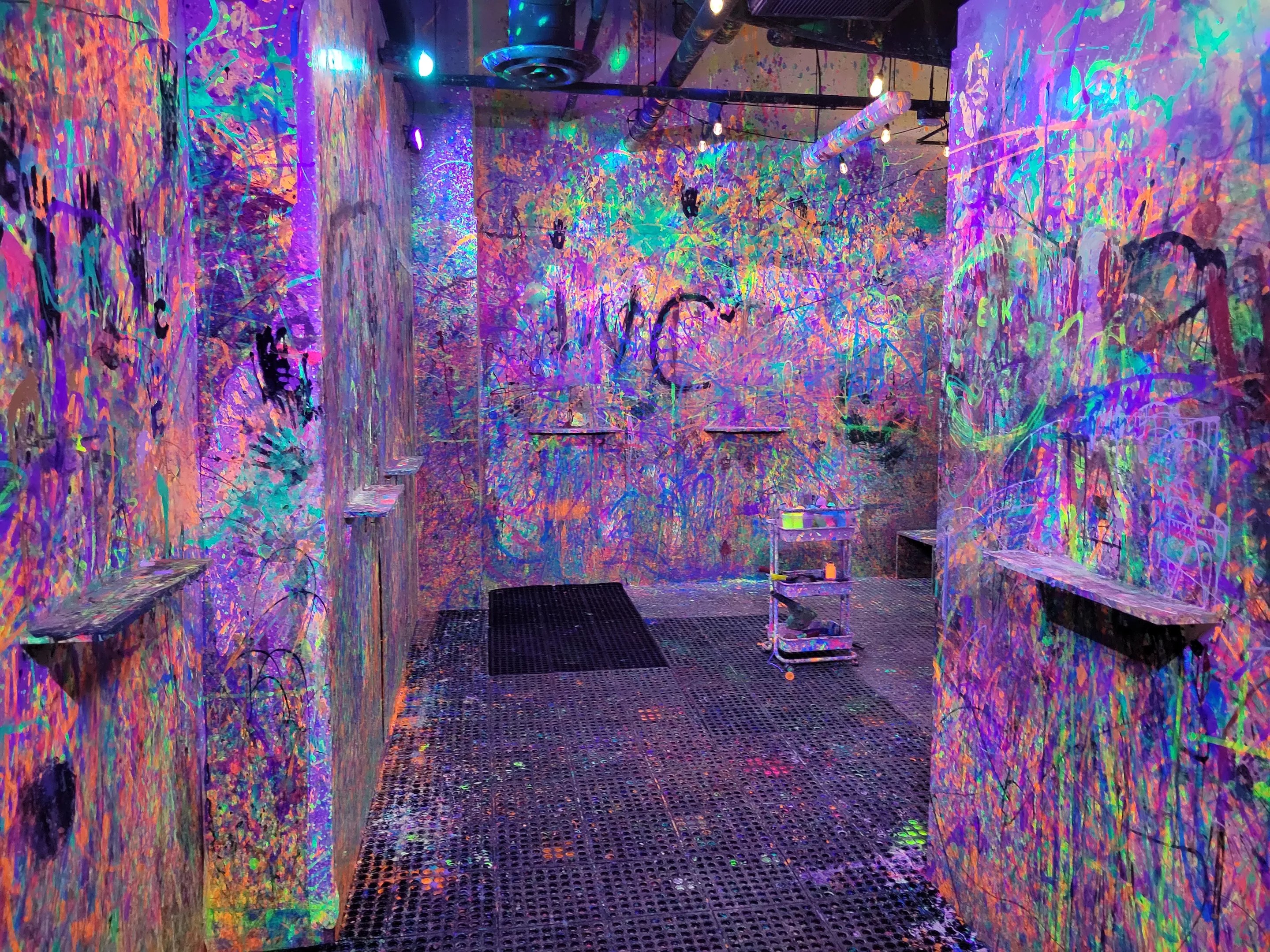 A paint-splattered room.