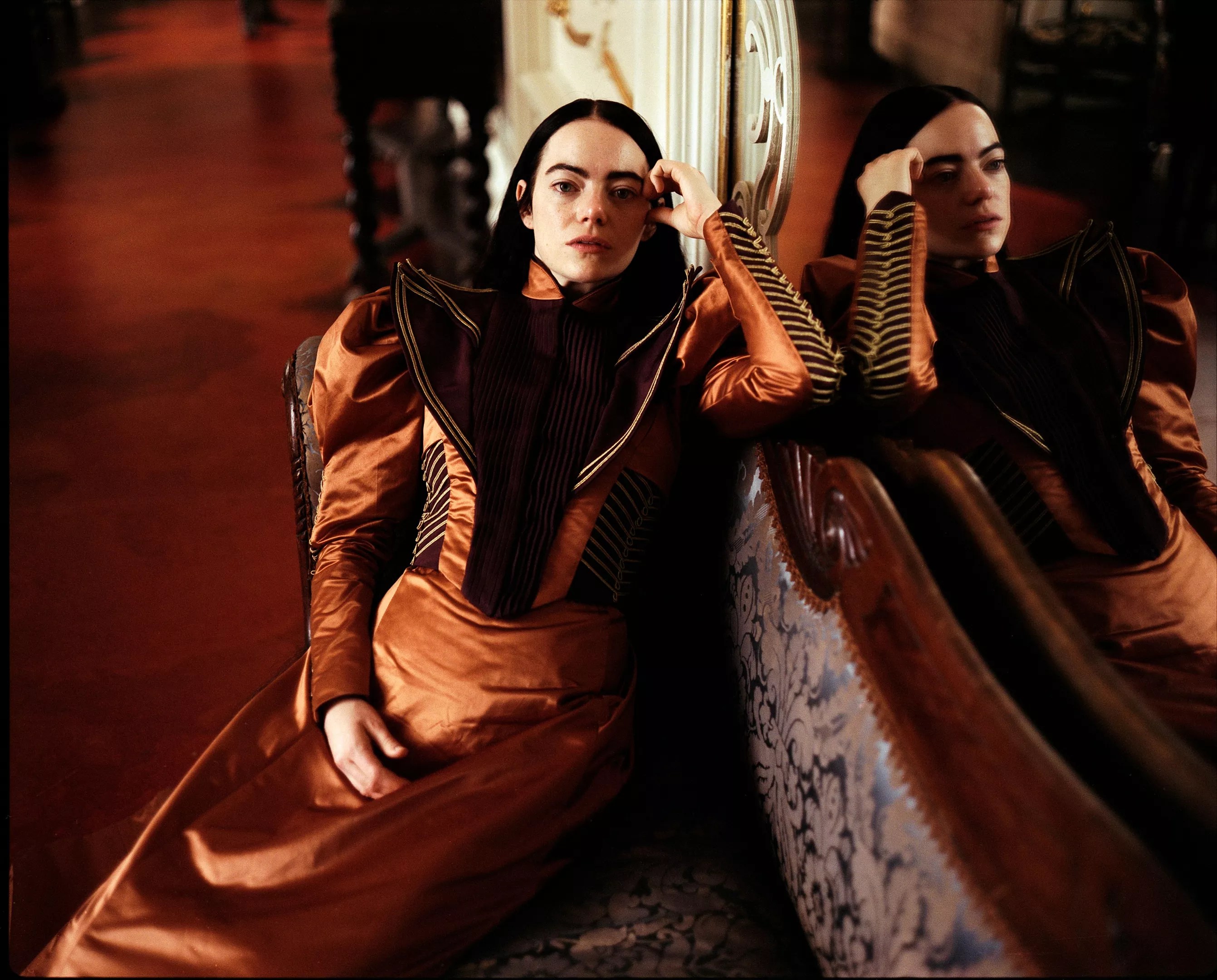 Actress Emma Stone dressed up in a costume.