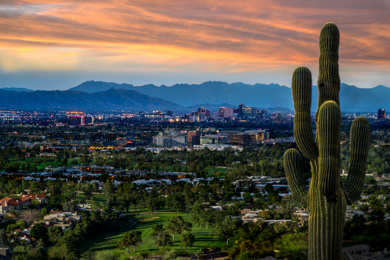 Phoenix skyline at sunset.