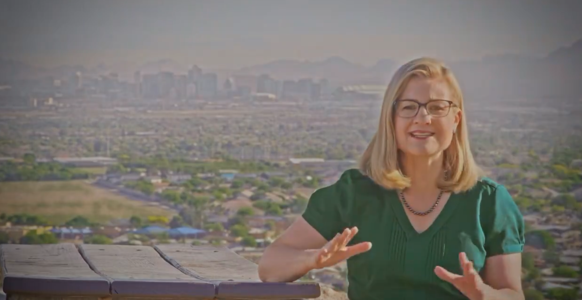 Mayor Kate Gallego with Phoenix skyline in background