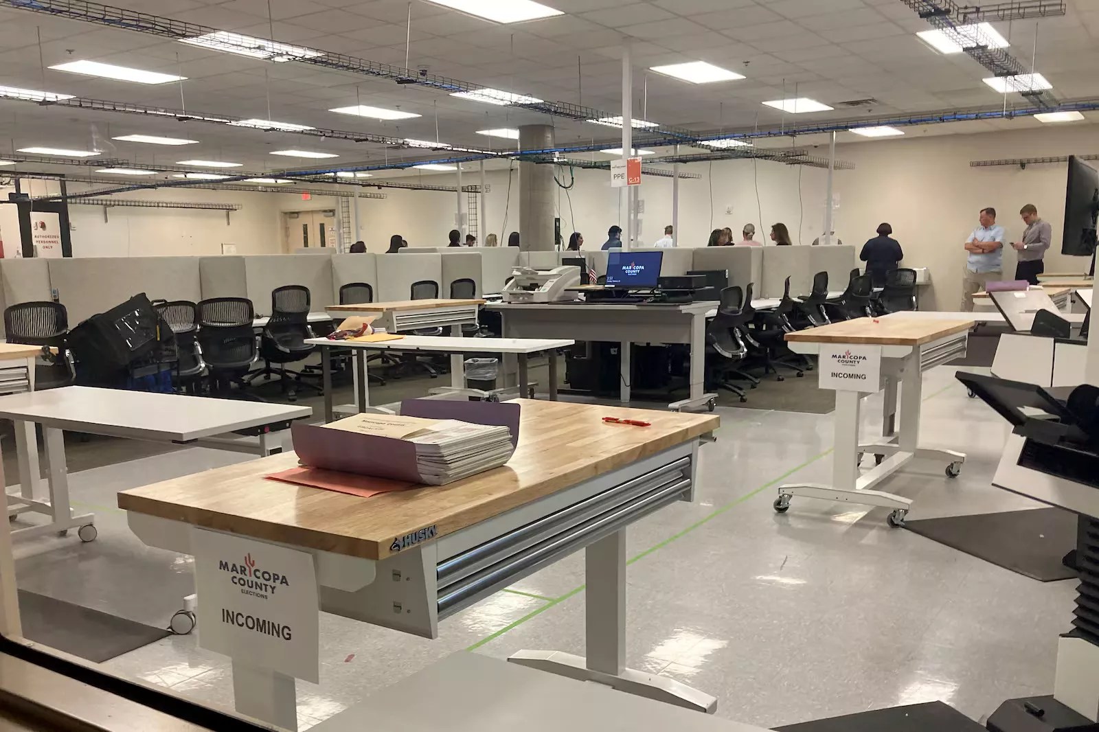 The interior of the Maricopa County Tabulation and Election Center