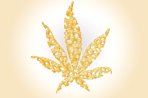 A marijuana flower made out of bronze oil