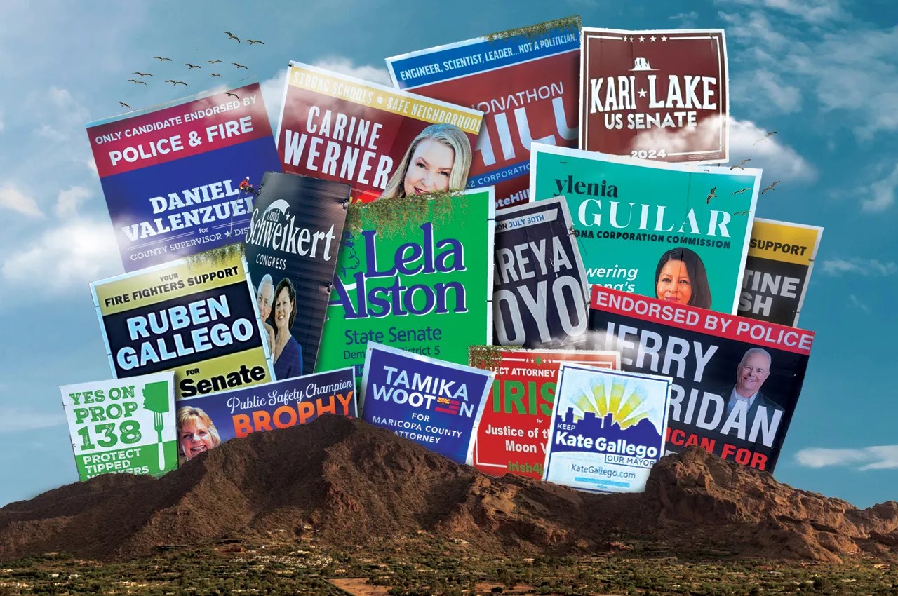 campaign signs covering camelback mountain in phoenix