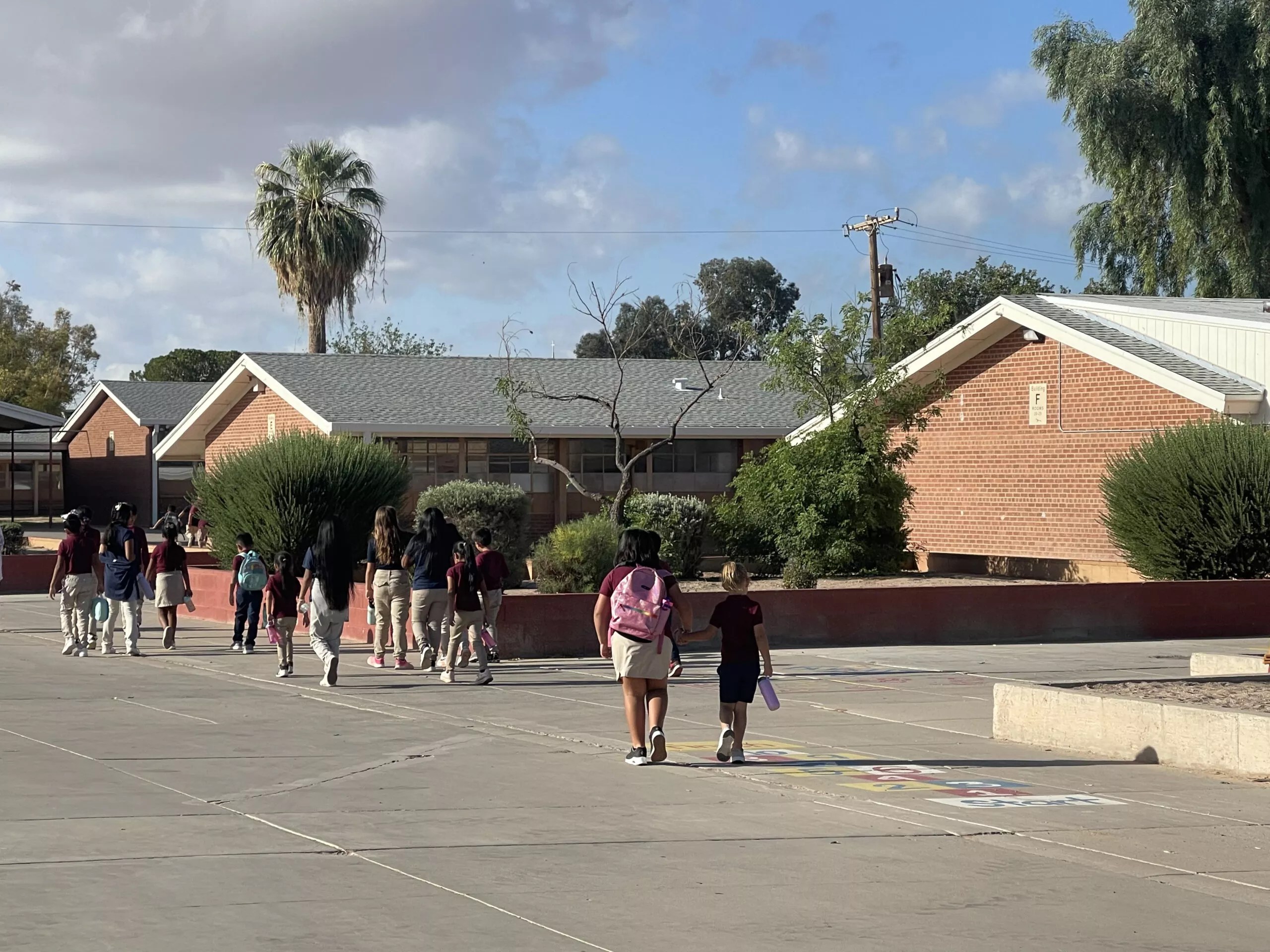students walking to school