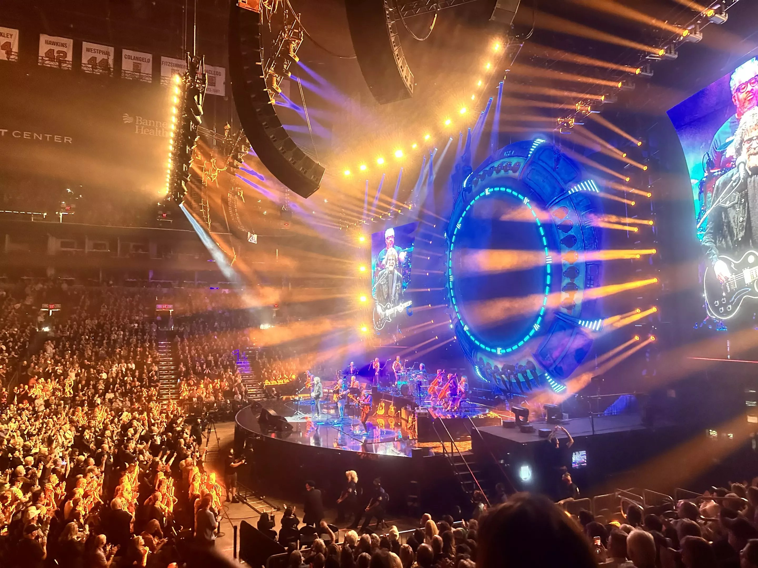 A band onstage at a concert.