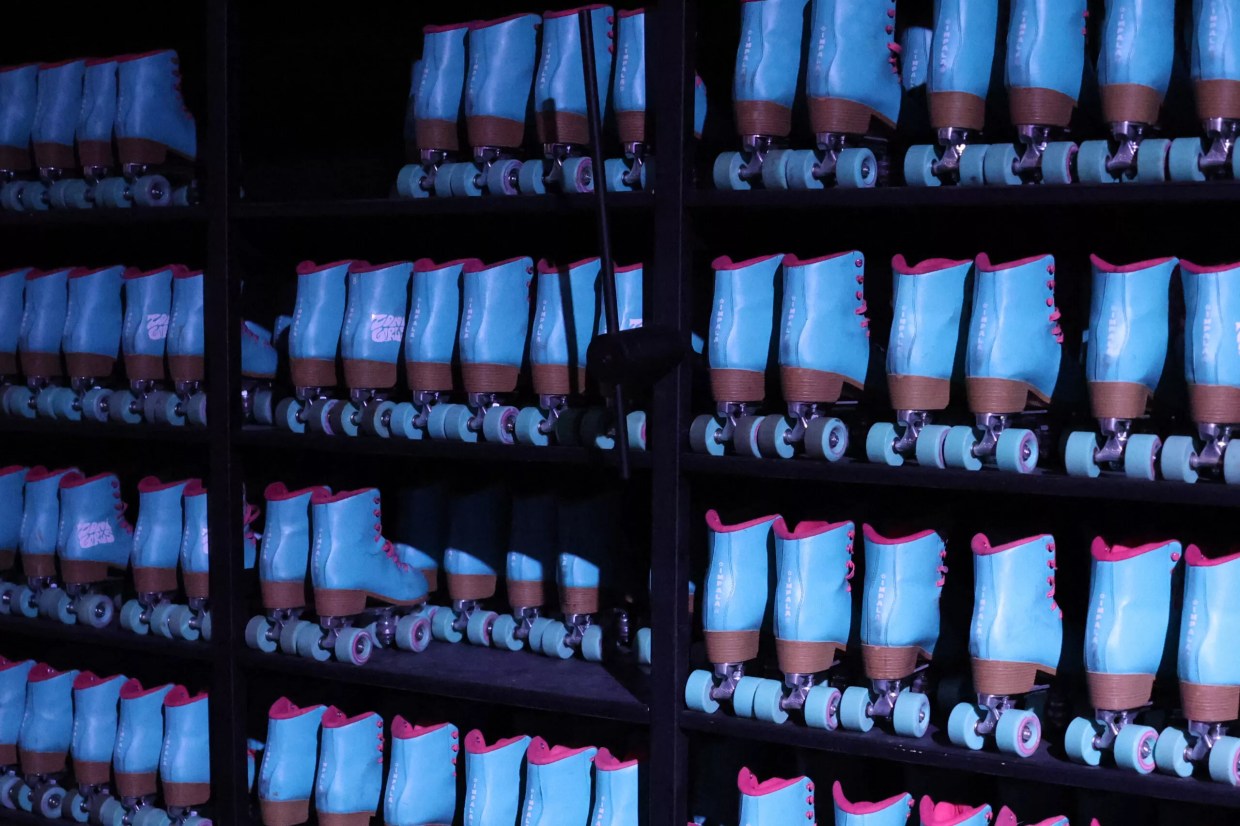 A wall of roller-skates.