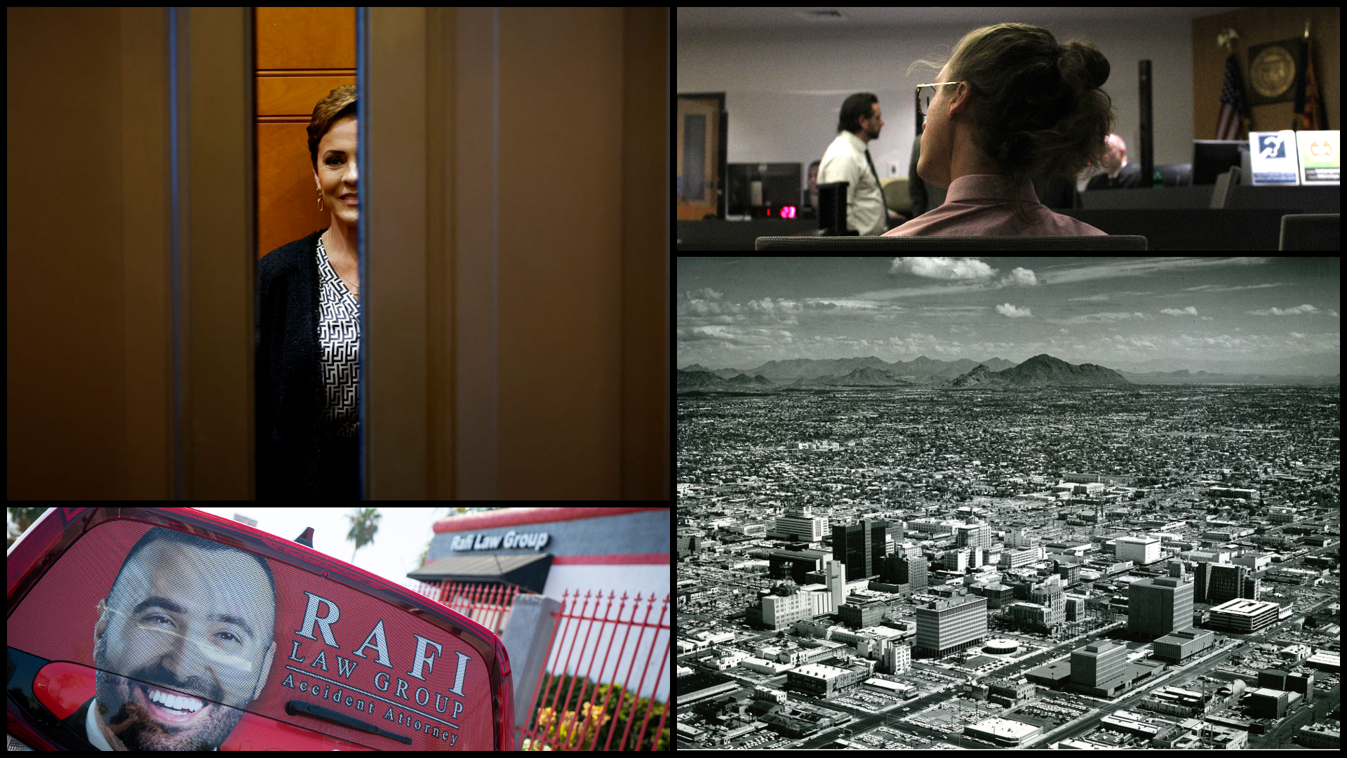 kari lake, austin davis, an old photo of downtown phoenix and brandon rafi