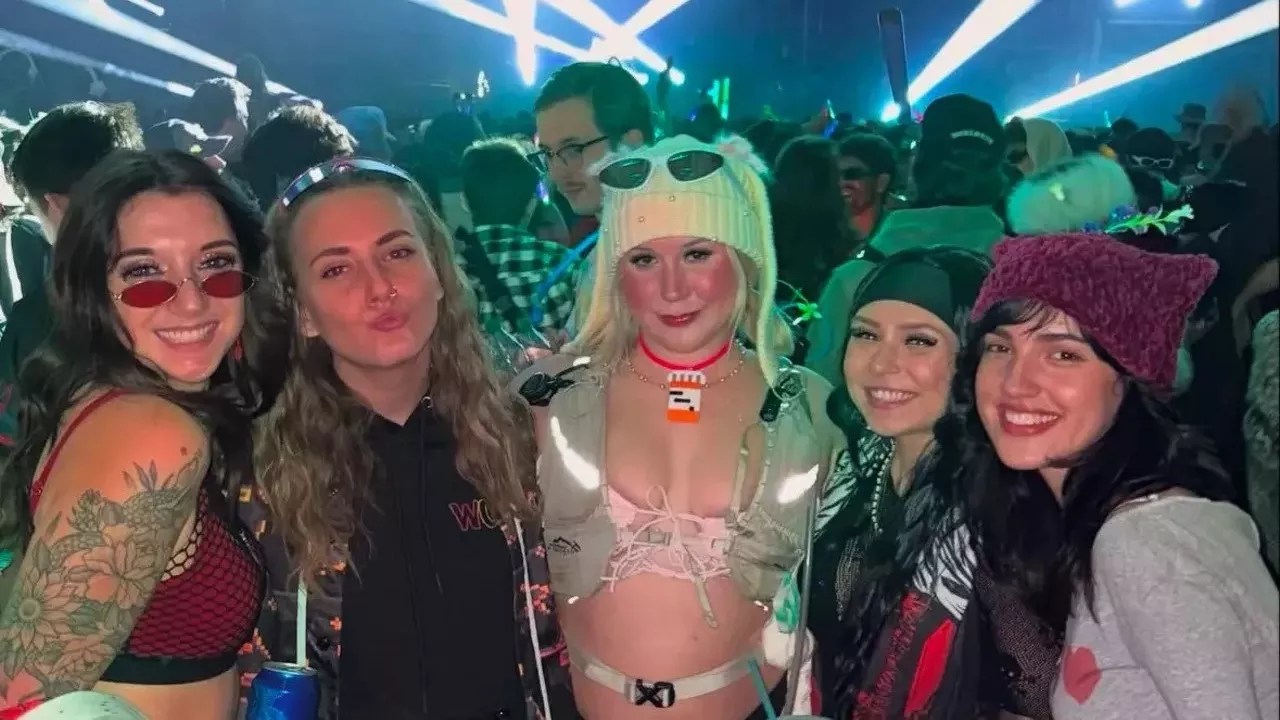 Young women at a music festival.