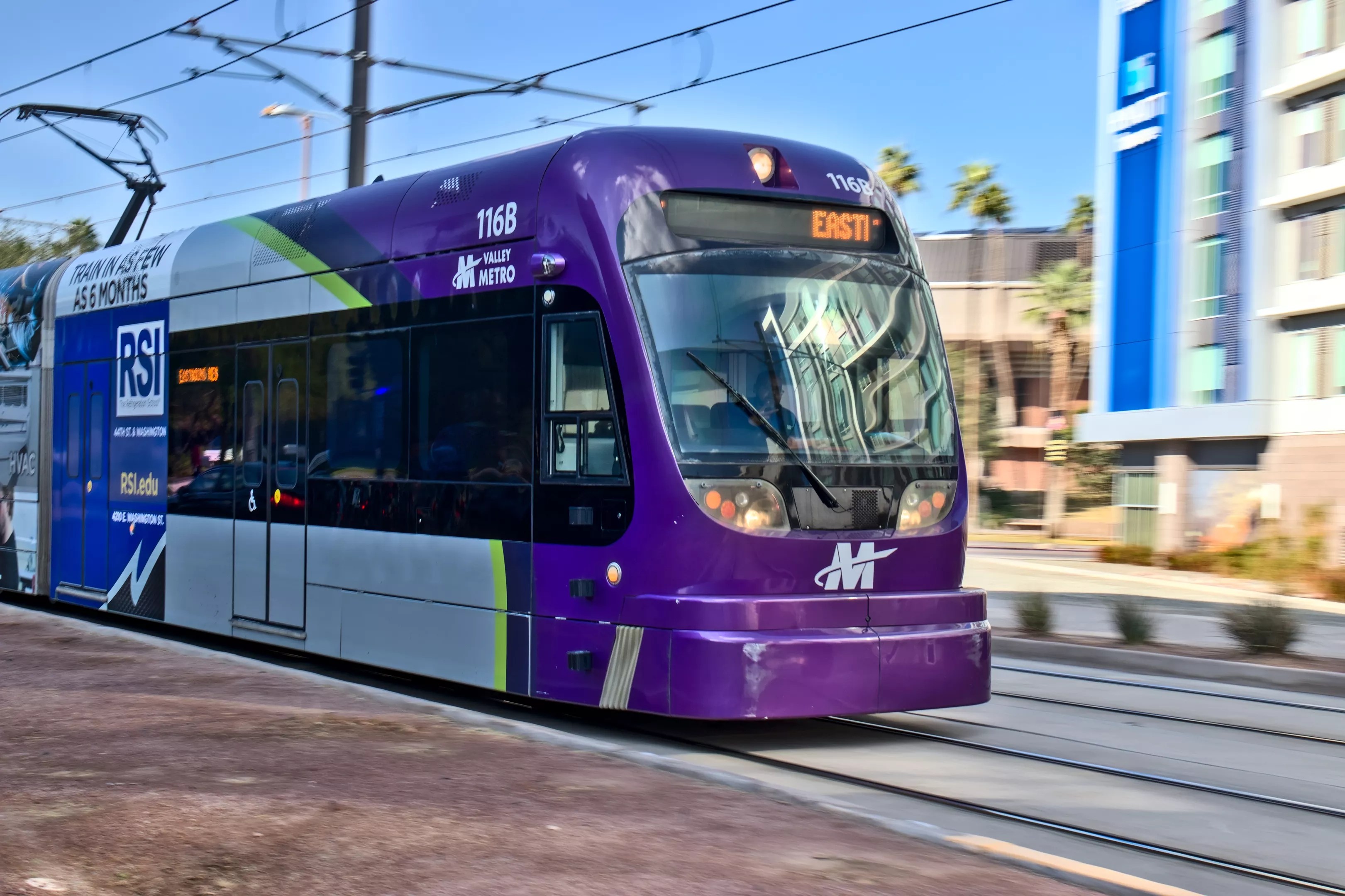 A light rail train.
