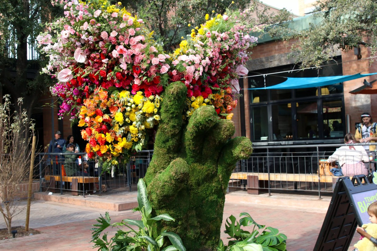 An outdoor flower arrangement.