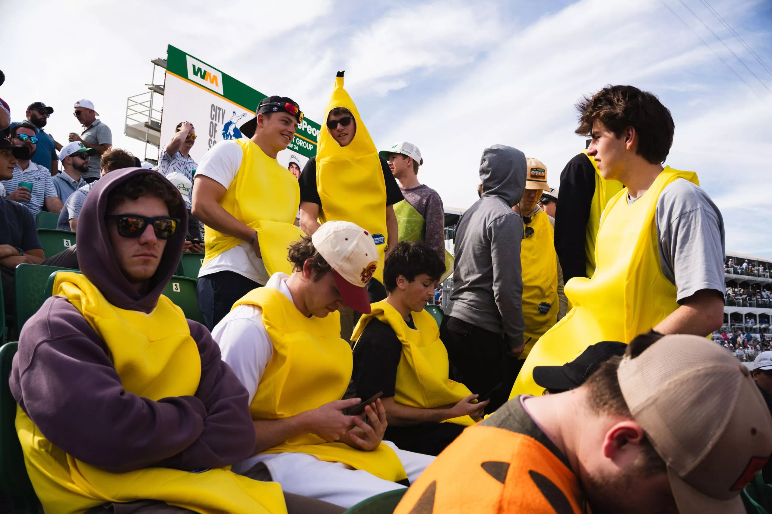 A group of young men in banana costumes.