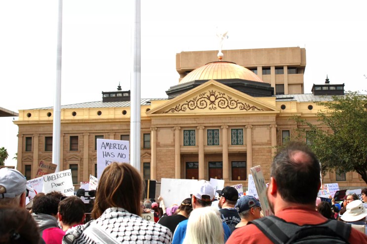 protesters outside the arizona capitol